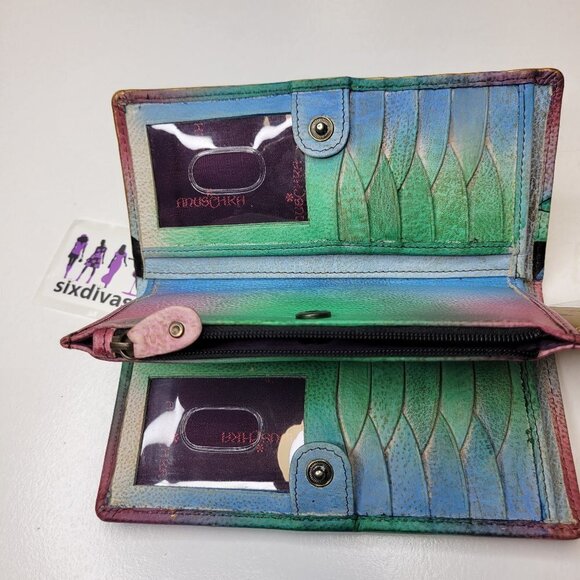 WOMENS anuschka leather hand painted "Luscious lilies" 537-LLY wallet purse - Picture 2 of 8